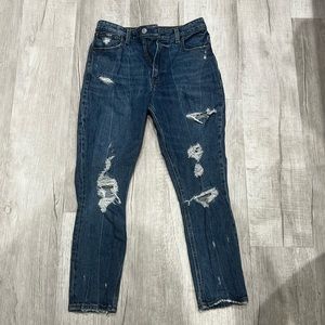 Abercrombie & Fitch Curve Love The Skinny High Rise Jean - Dark Wash Distressed